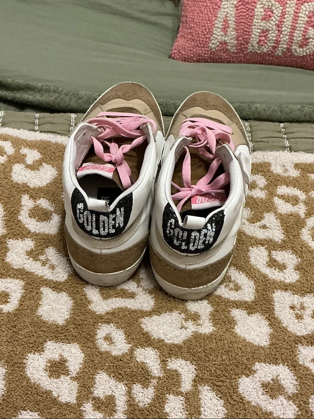 Golden Goose Low-Top Star Sneakers in White, Brown & Pink